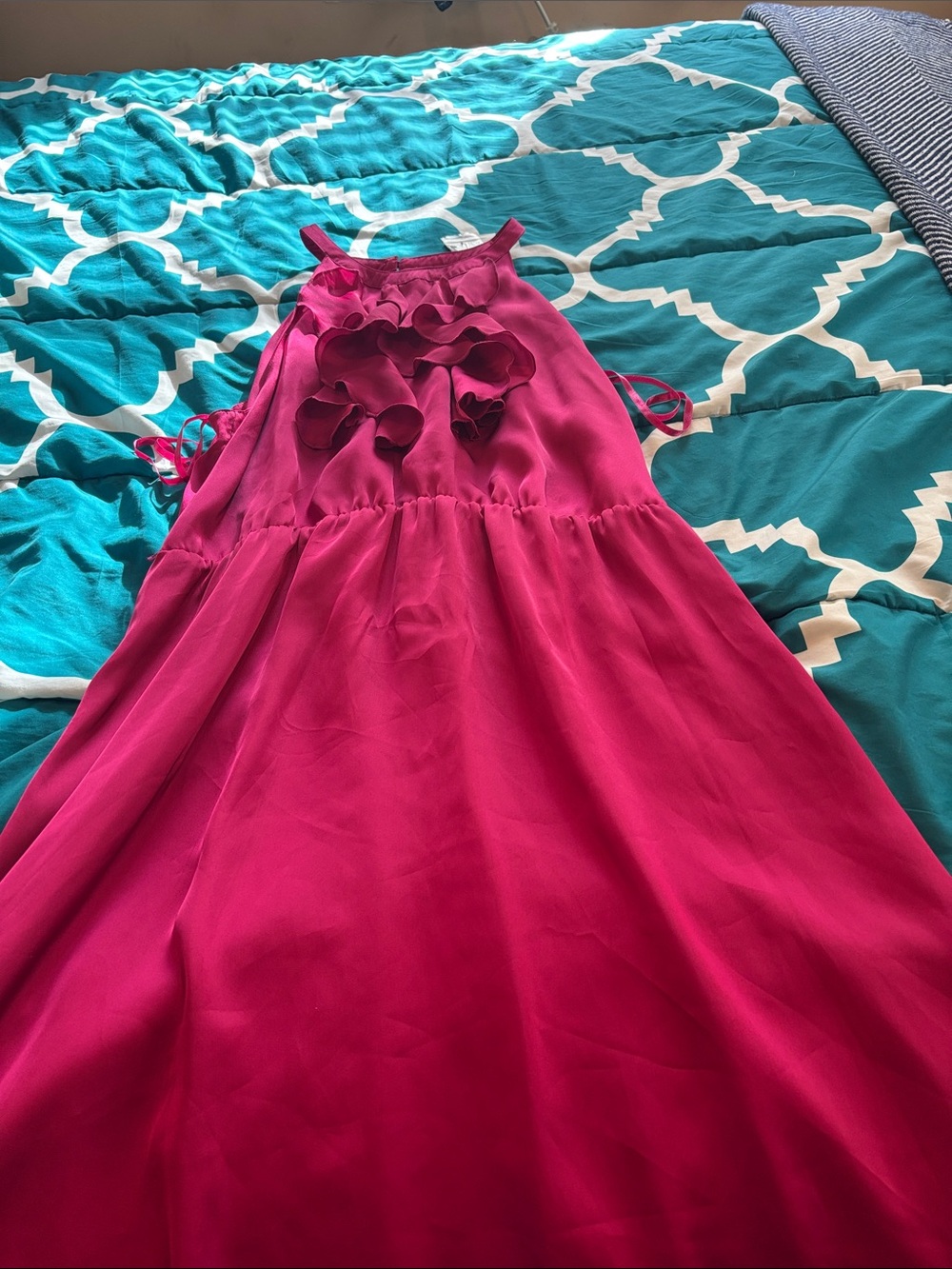 Women’s Fuchsia Ruffle Halter Dress